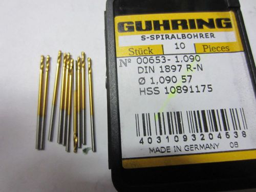 10 new guhring 00653-1.090mm #57 hss stub machine length tin coated twist drills for sale