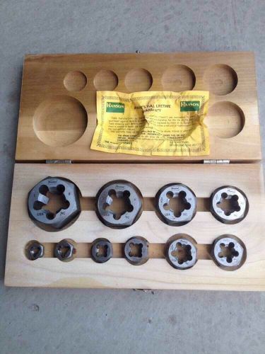 Hanson Professional Die Set 1/4&#034;-1&#034; NC Made In USA 10 Piece In Wooden Box.