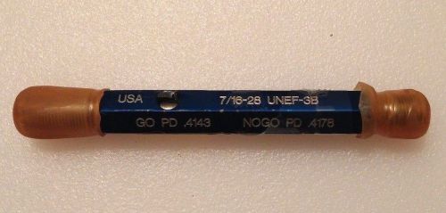 7/16 28 UNEF 3B THREAD PLUG GAGE MACHINIST TOOLING INSPECTION PD .4143 &amp; .4178
