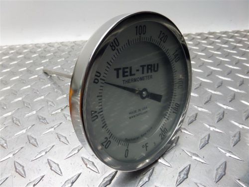 Stainless tel-tru industrial tank / line thermometer 5&#034; face dia 0-200 deg f for sale