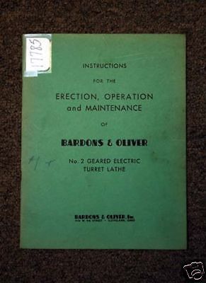 Bardons &amp; Olivers Instruction Manual No.2 Turret Lathe: