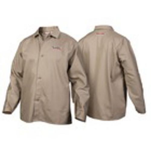 Lincoln k3317-l flame resistant, cloth welding jacket, khaki, large for sale