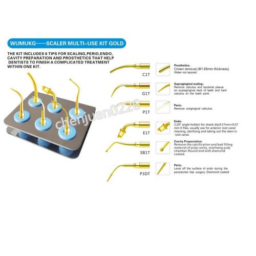 Dental Ultrasonic Scaler Multi-use WUMUKG Tips Kit Fit WOODPEDCKER-UDS SERIES
