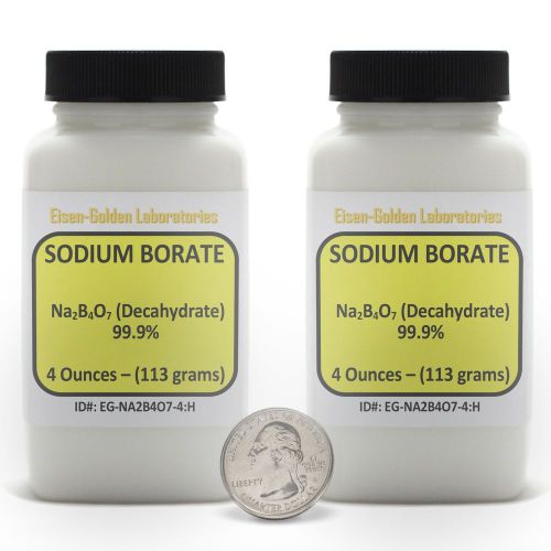 Decahydrate Borax [Na2B4O7] 99.9% ACS Grade Powder 8 Oz in Two Bottles USA