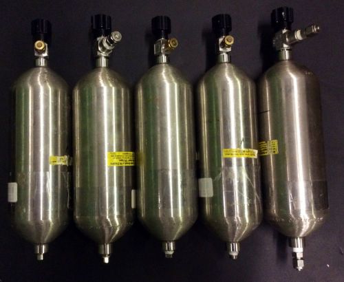 Five one liter DOT-3A-1800, 1800psi Whitey cylinders with Whitey DK valves
