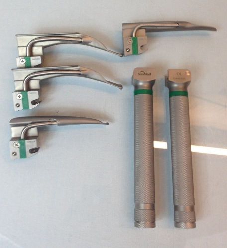 SUNMED Laryngoscope Set Green Line Macintosh Miller Child Adult Blades 0 1 2 Lot