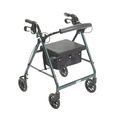 Drive medical aluminum rollator walker fold up, padded seat , 6 in. wheels green for sale