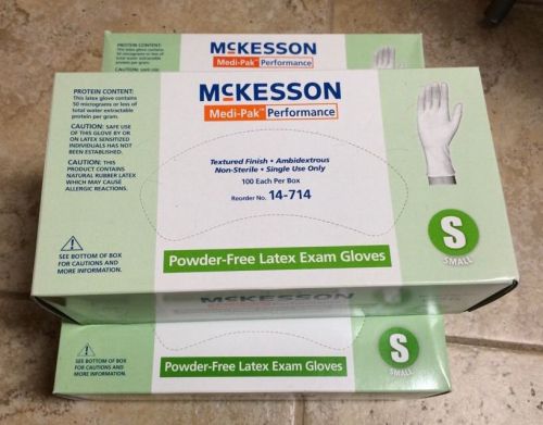 Lot Of 3 Boxes Of 100 McKesson Medi-Pak Powder-Free Latex Exam Gloves S 14-714