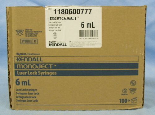 1 box of 100 tyco kendall  luer lock tip- 6ml syringes #1180600777 for sale