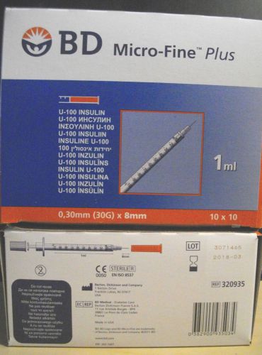 100BD Micro Fine Plus 100U Single Use,1ml Syringe, 30G 0.3 x8mm