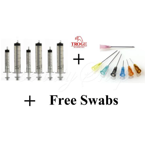 Troge syringes1ml 2ml 5ml 10ml 20ml 30ml 60ml + needle + free alcohol swabs x 10 for sale