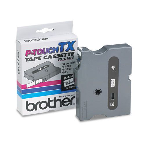 Brother P-Touch TX Tape Cartridge, 1/2&#034; x 50&#039;, Black on White, 3 Each