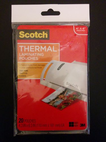 Scotch Thermal Laminating Pouches, Photo Size 4&#034; x 6&#034;, 5 Mil, 20/Pack Free Ship!
