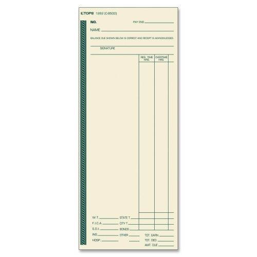 Tops full day with pay receipt time card - 8.25&#034;x3.37&#034; - manila -500/box for sale