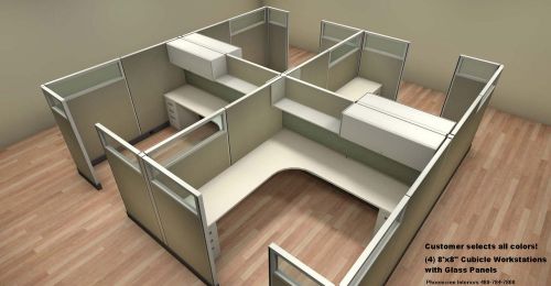 Set of 4 office cubicles systems workstations with glass panels free shipping for sale
