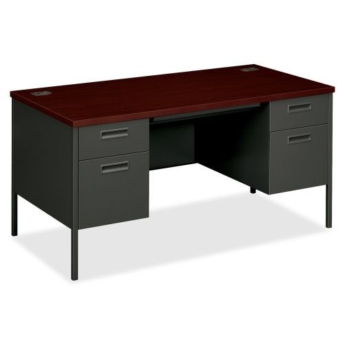 Metro Classic Double Pedestal Desk, 60w x 30d x 29-1/2h, Mahogany/Charcoal