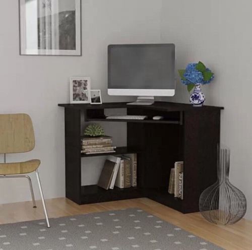 Black Corner Desk Dorm Room Computer Writing Student Compact Shelf