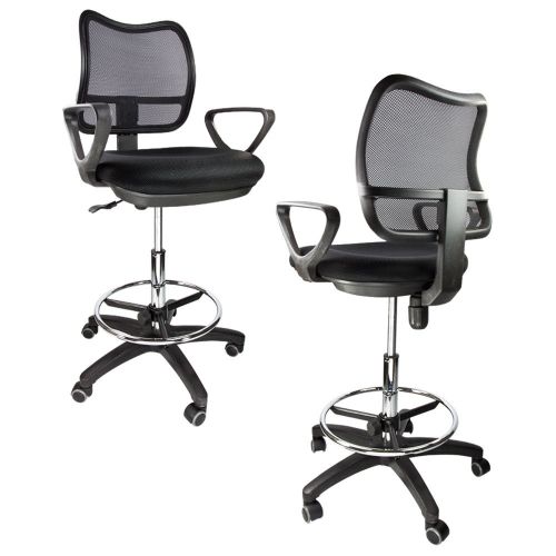 2 Office Chair Drafting Stool Armrest Ergonomic Mesh Adjustable Footring Bank