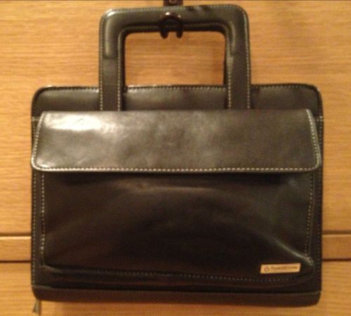 Franklin Covey Black Full-Grain Leather 1.75&#034; 7 Ring Binder, Retractable Handles