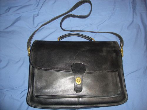 Vintage black leather briefcase messenger attache laptop bag for sale