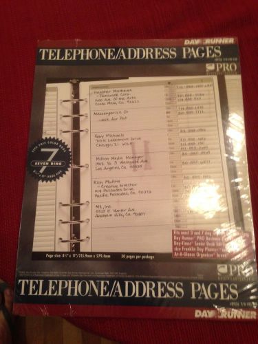 Day Runner Pro Telephone Address Pages Pack Brand New &amp; Sealed Model 89136 7 rin