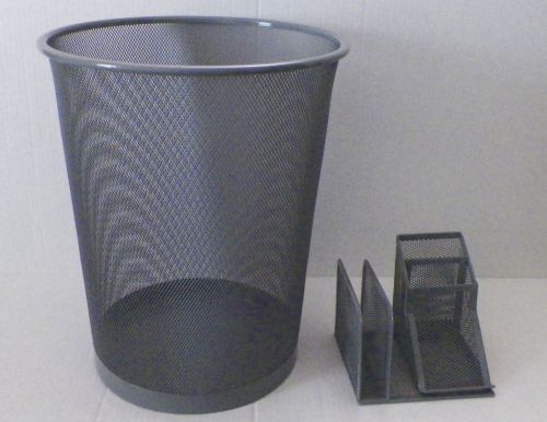 Office New Mesh Silver or Grey Wastebasket and Mesh Organizer