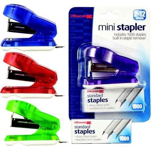 OfficeMate Mini Stapler Kit Assorted Translucent Colors with 1000 Staples