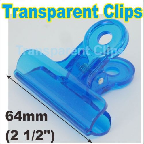8 pcs Clips Transparent Blue Plastic 64mm 2.5&#034; Paper Document Officer Stationery