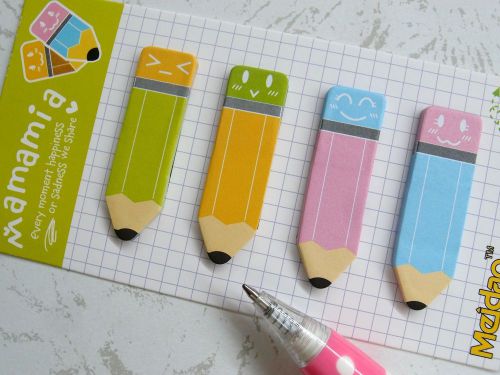 1X Smiling Pencil Sticky Notes Bookmark Post-it Marker Memo Stationery FREE SHIP