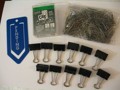 MIXED LOT OFFICE BINDER CLIPS PAPER CLIPS CLIP HANGERS 4 FABRIC COVERD PARTITION