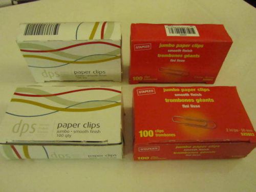 Staples &amp; DPS Paper Clips, Jumbo (2&#034;), Smooth, 100 per Pack, 4 boxes (400 Total)