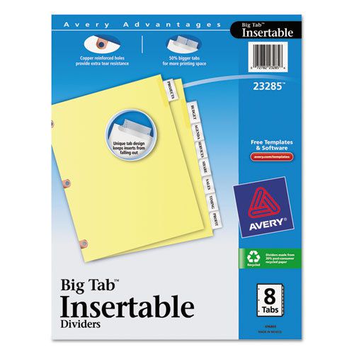 WorkSaver Big Tab Dividers W/ Copper Holes, Clear 8-Tab, Letter, Buff, 1/Set