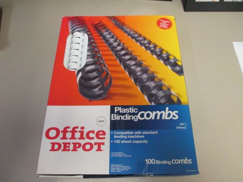 Plastic Comb Bindings, 3/4&#034; 150-Sheet Capacity, White, 100 pk New Unopened