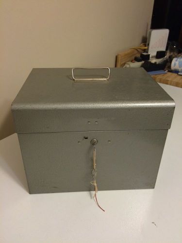 Vintage gray metal file divider box &amp; keys 13&#034;x 10&#034; x 10&#034; for sale