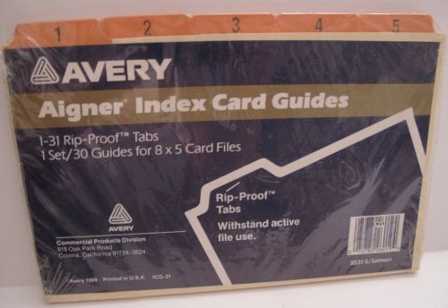 Laminated Tab Index Card Guides 8 x 5 Numbered 1-31 Vintage