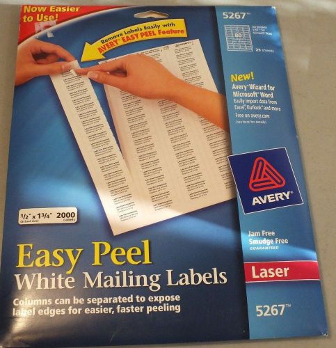 Unopened Avery Label White Mailing Address 1/2x1 3/4 inches 2000 labels No. 5267