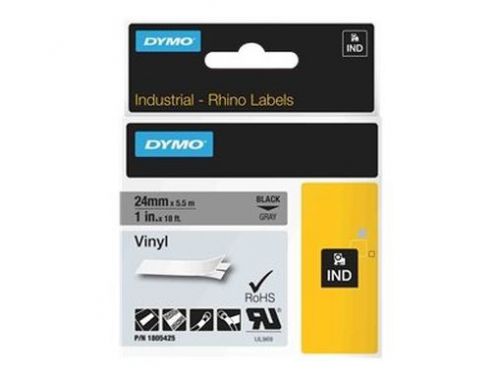 Dymo rhino coloured vinyl - permanent adhesive vinyl tape - black on gra 1805425 for sale