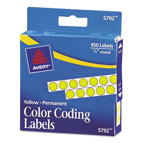 Permanent self-adhesive color-coding labels, 1/4in dia, yellow, 450/pack for sale