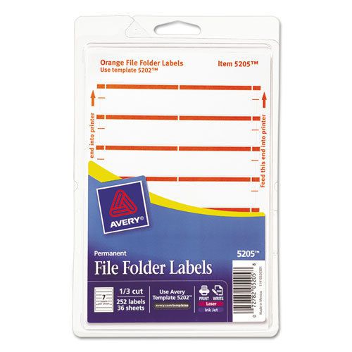 Print or Write File Folder Labels, 11/16 x 3-7/16, White/Orange Bar, 252/Pack