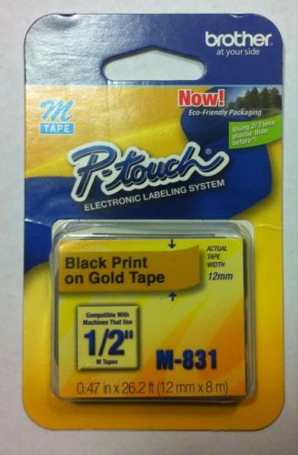 Brother P-Touch M-831,Tape Black on Gold - 1/2&#039;&#039;-12mm Width 1 Each.Genuine.