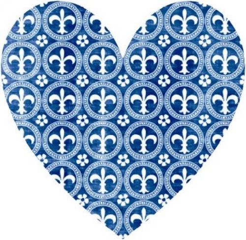 30 Custom Blue Fleur de Lis Heart Personalized Address Labels