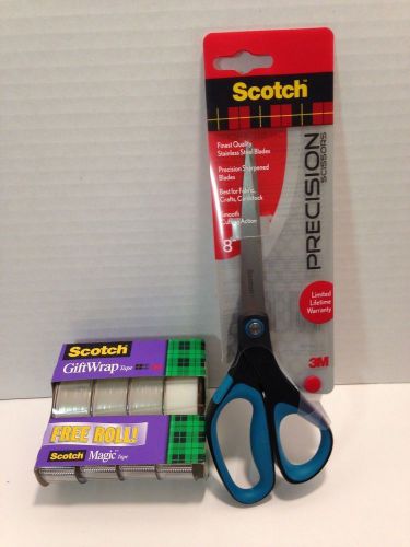 Blue Scotch Precision Scissors &amp; Gift Wrap Tape Set w/ 4 Rolls w/ dispensers NEW