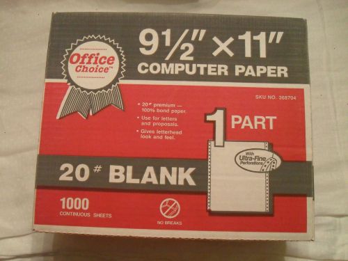 Computer paper 9.5&#034; x 11&#034;, 20 lb premium, continuous sheets, #368704