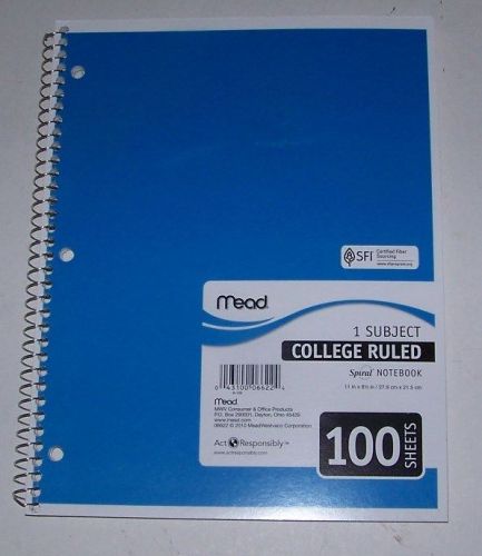 Mead  Spiral Notebook, 1-Subject College Rule 100 Sheets 10.5x8&#034; with Blue Cover