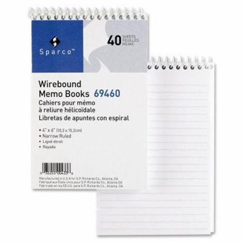 Sparco Wirebound Memo Book,End Spiral,40 Sheets,4&#034;x6&#034;,White,1 Dozen (SPR69460)