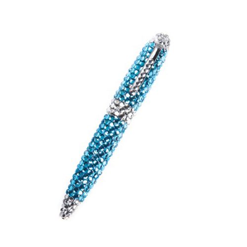 New blue crystal rhinestone gemstone roller ball pen for sale