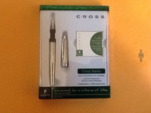Cross Bailey Fountain Pen, Medium Point 0.85mm, Chrome Barrel, Black, Brand New