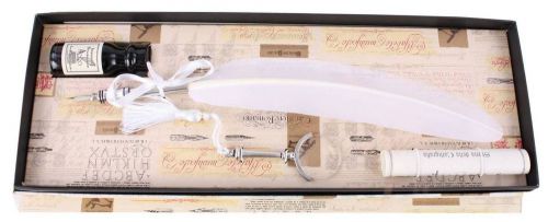 White Feather Quill, Ink and Magnifiying Glass Set by Coles Calligraphy