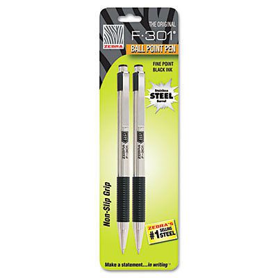 F-301 Retractable Ballpoint Pen, Black Ink, Fine, 2 per Pack