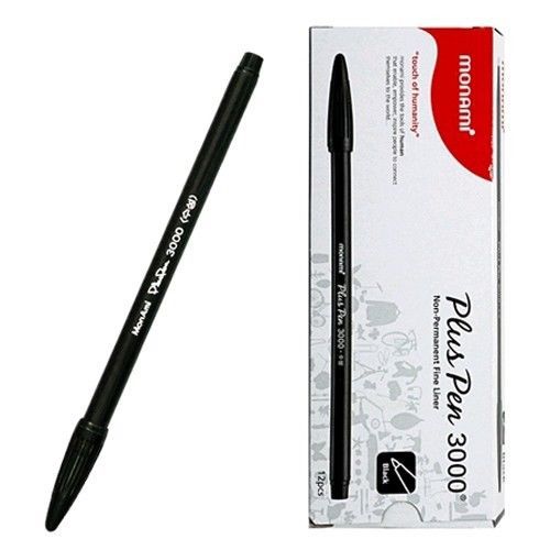 Plus Pen Black 12pcs - MonAmi 3000 for Office Aqua Ink / Fine Sign Pen - 1Box